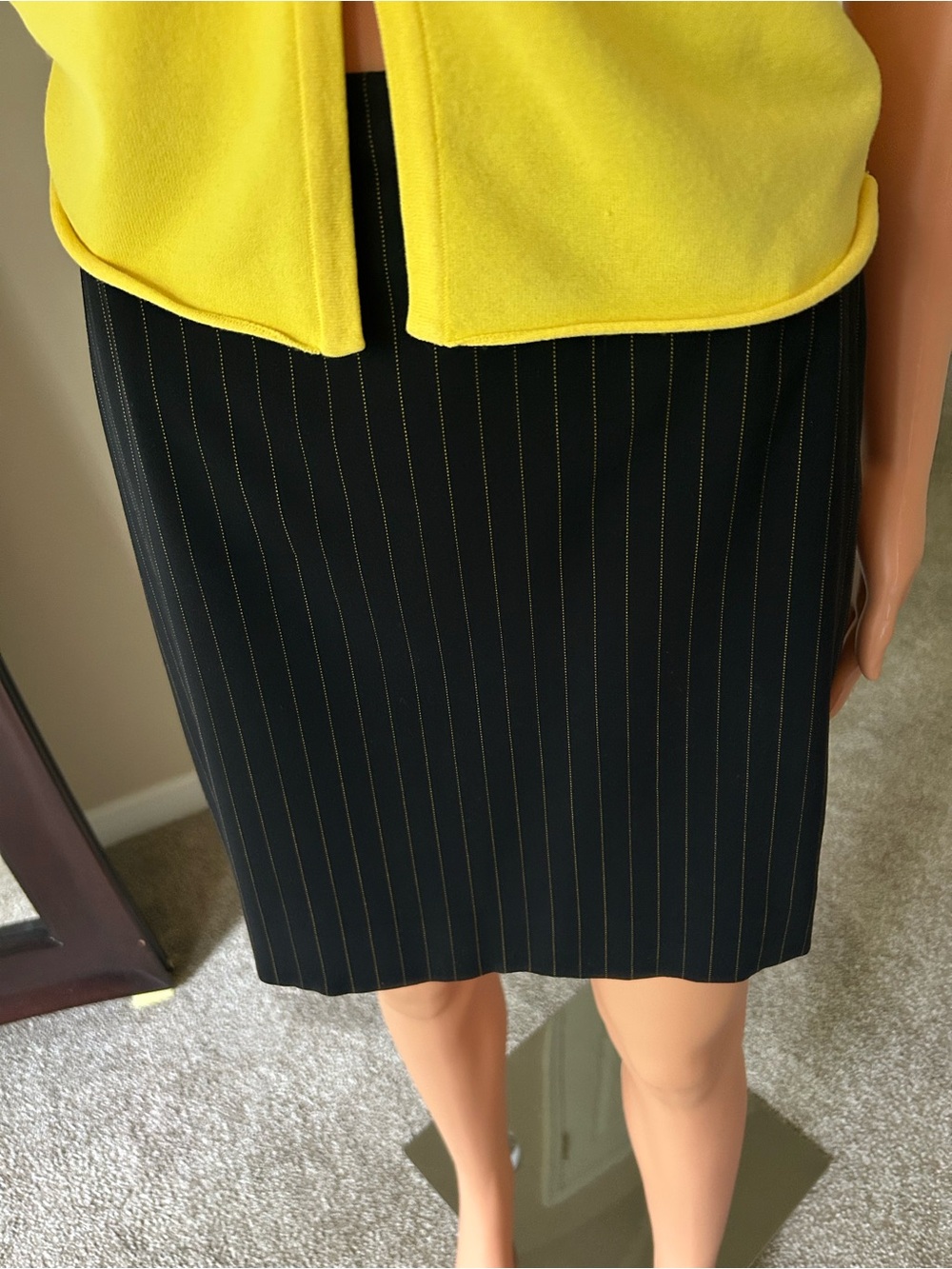 Escada Black Pencil Skirt with Gold Pinstripes